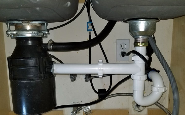 double kitchen sink plumbing with dishwasher and disposal
